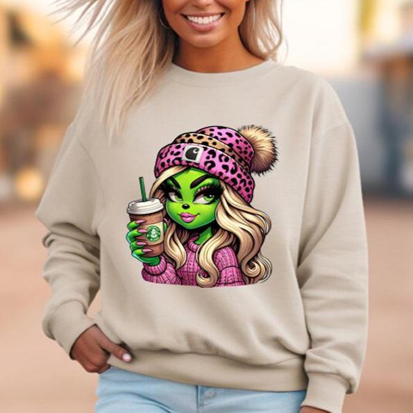 Bougie Blond Grinch Girl in Pink Sweatshirt