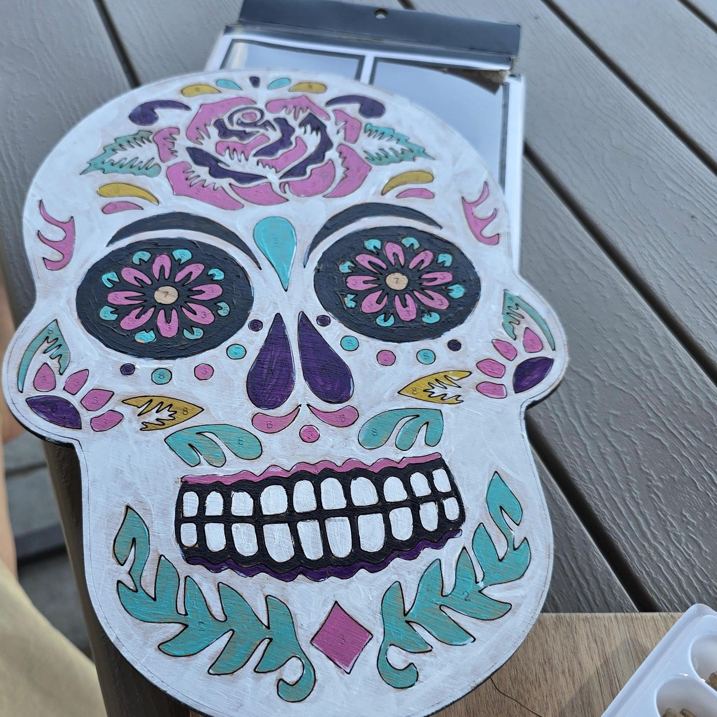 Sugar skull paint by numbers wood kit giftset